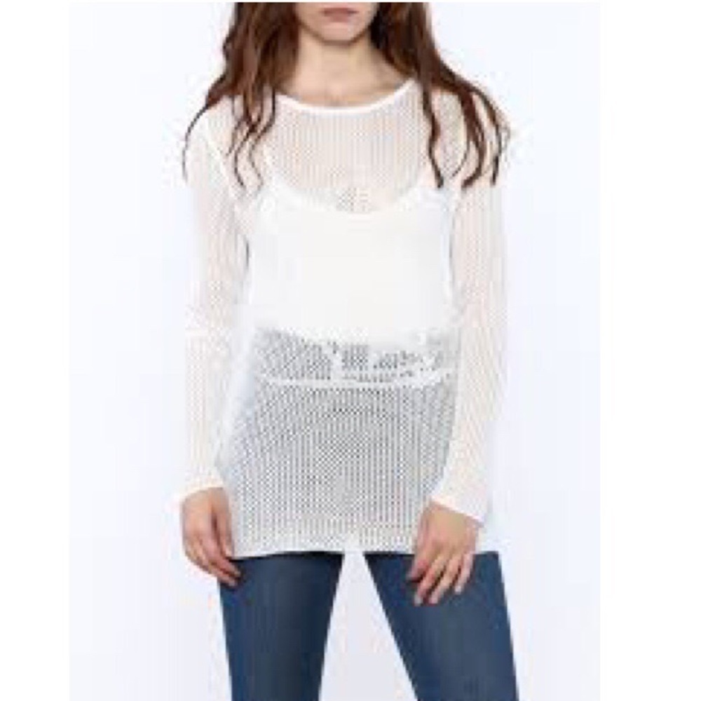Victoria’s Secret White Mesh Fishnet Long Sleeved Swim Cover Up Shirt Size Large